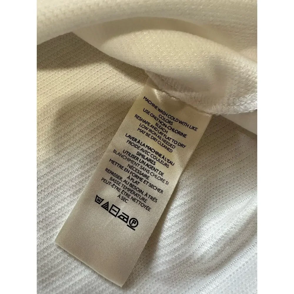 Maeve Anthropologie Top Women XL White Satin Sleeve Blouse Romantic Ribbed